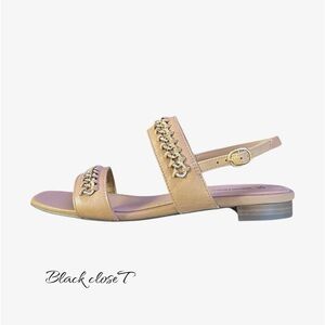 Tan Sandals with Gold Chain Detail